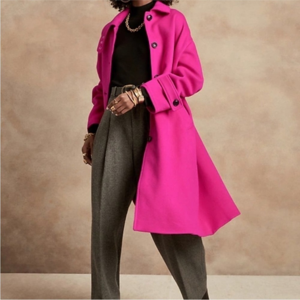 Banana Republic Italian Wool Oversized Melton Cocoon Coat Fuschia Pink Sz Small
